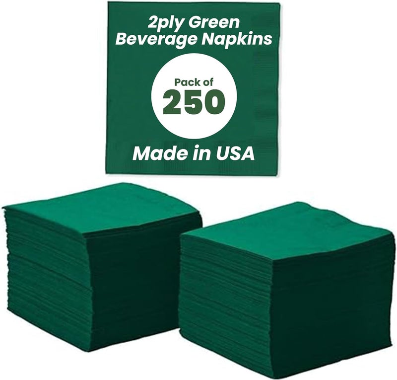 Perfectware 2 Ply Hunter Green Beverage Napkins- Pack of 250ct - Image 1
